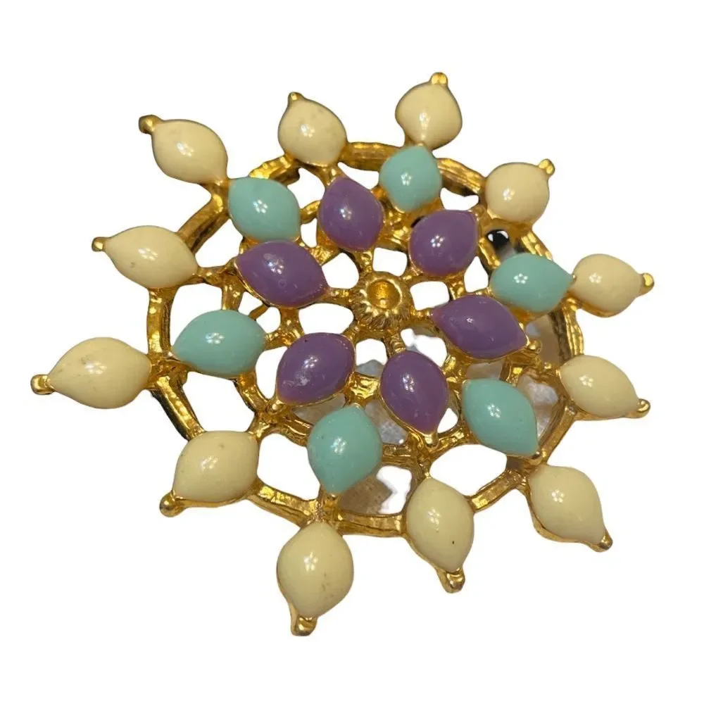 Vintage Multi Color Cabochon Brooch 2”